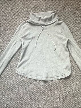 Lauren Ralph Lauren Light Gray Ribbed Turtleneck Drawstring Sweater